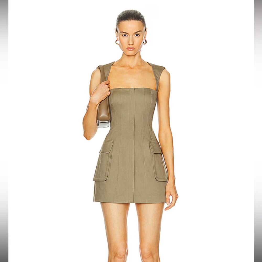 L’academie by Marianna Ashleigh Stretch Cotton Cargo Mini Dress in Olive Green M